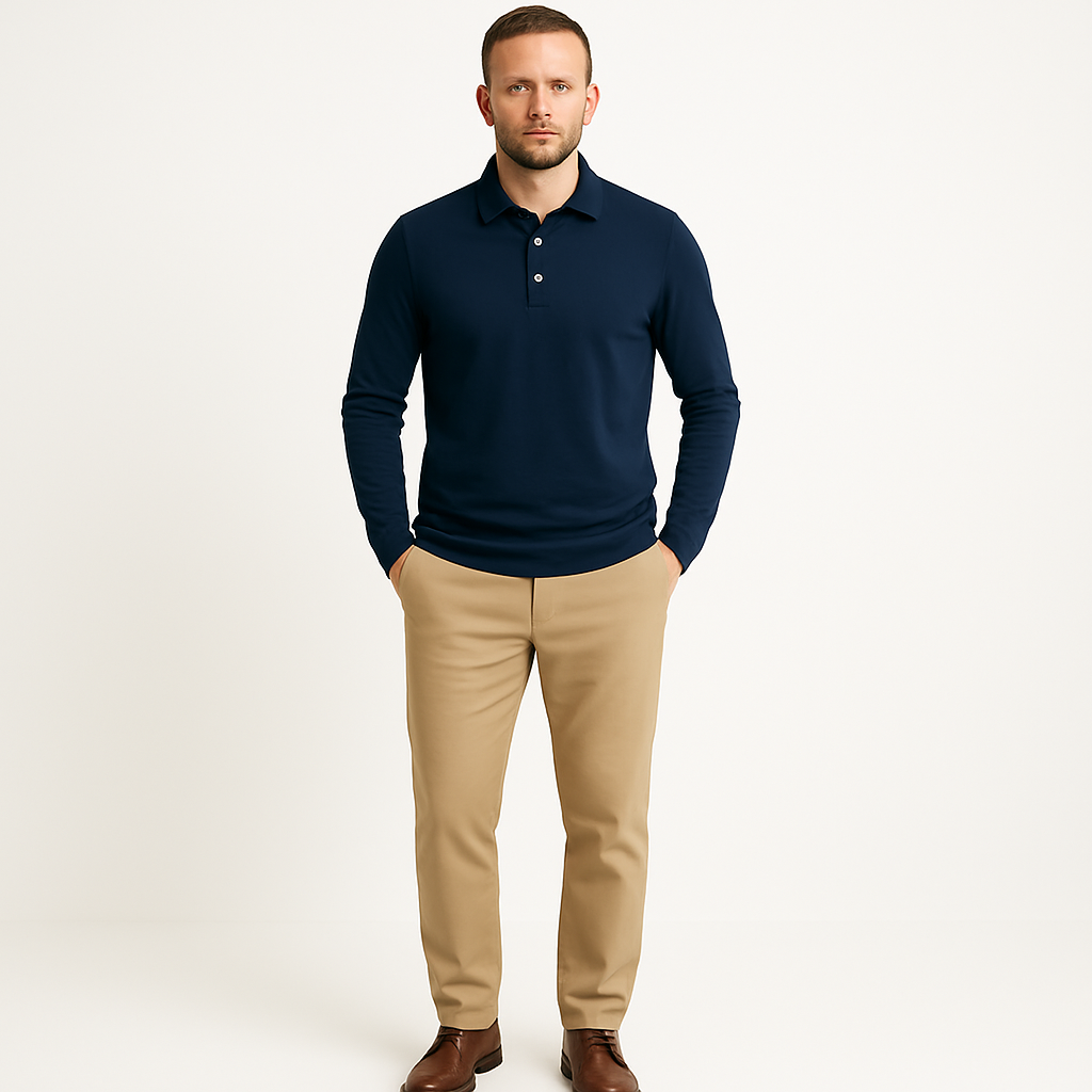 Koszula polo męska z długim rękawem i guzikami