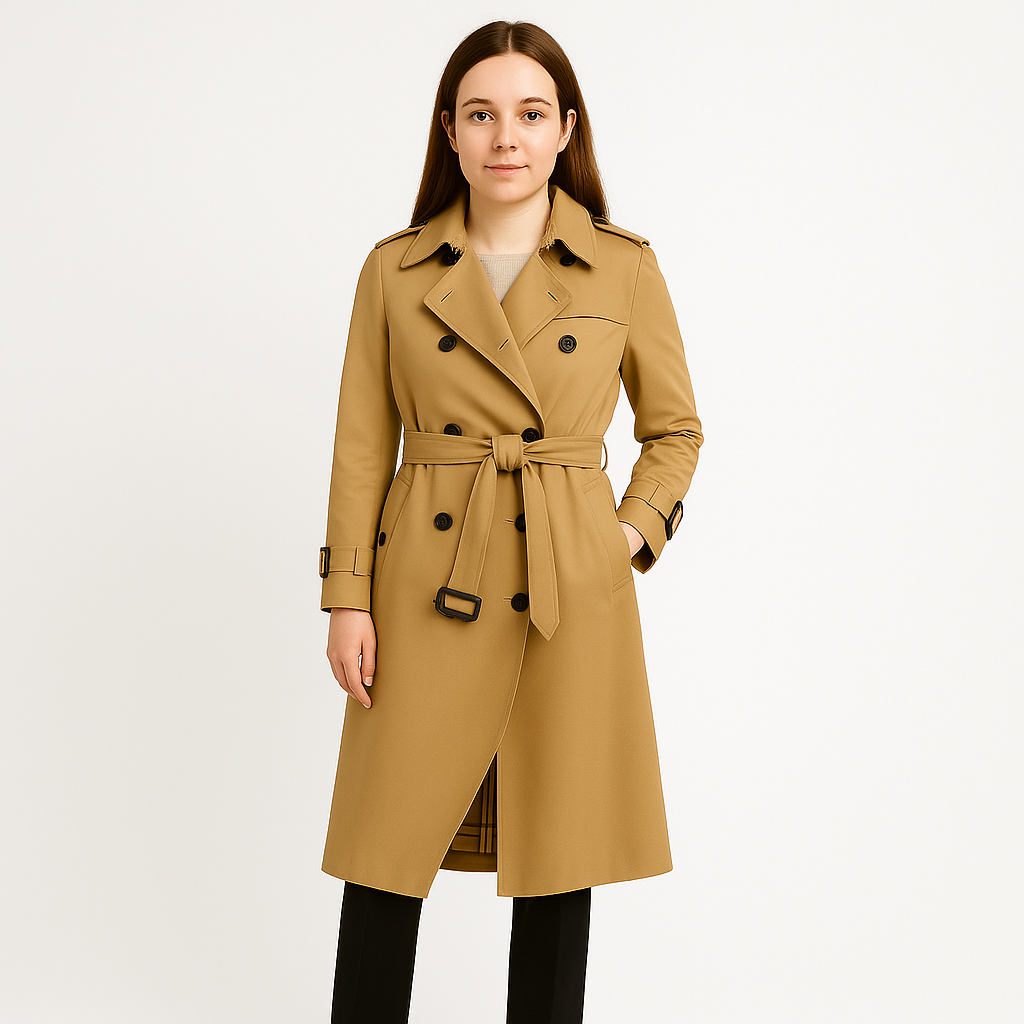 Damski lekki płaszcz trencz klasyczny do połowy uda