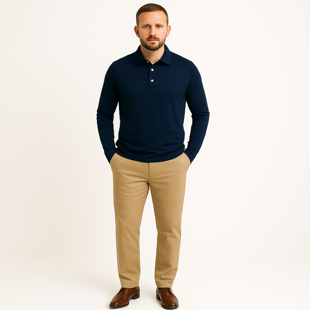 Koszula polo męska z długim rękawem i guzikami