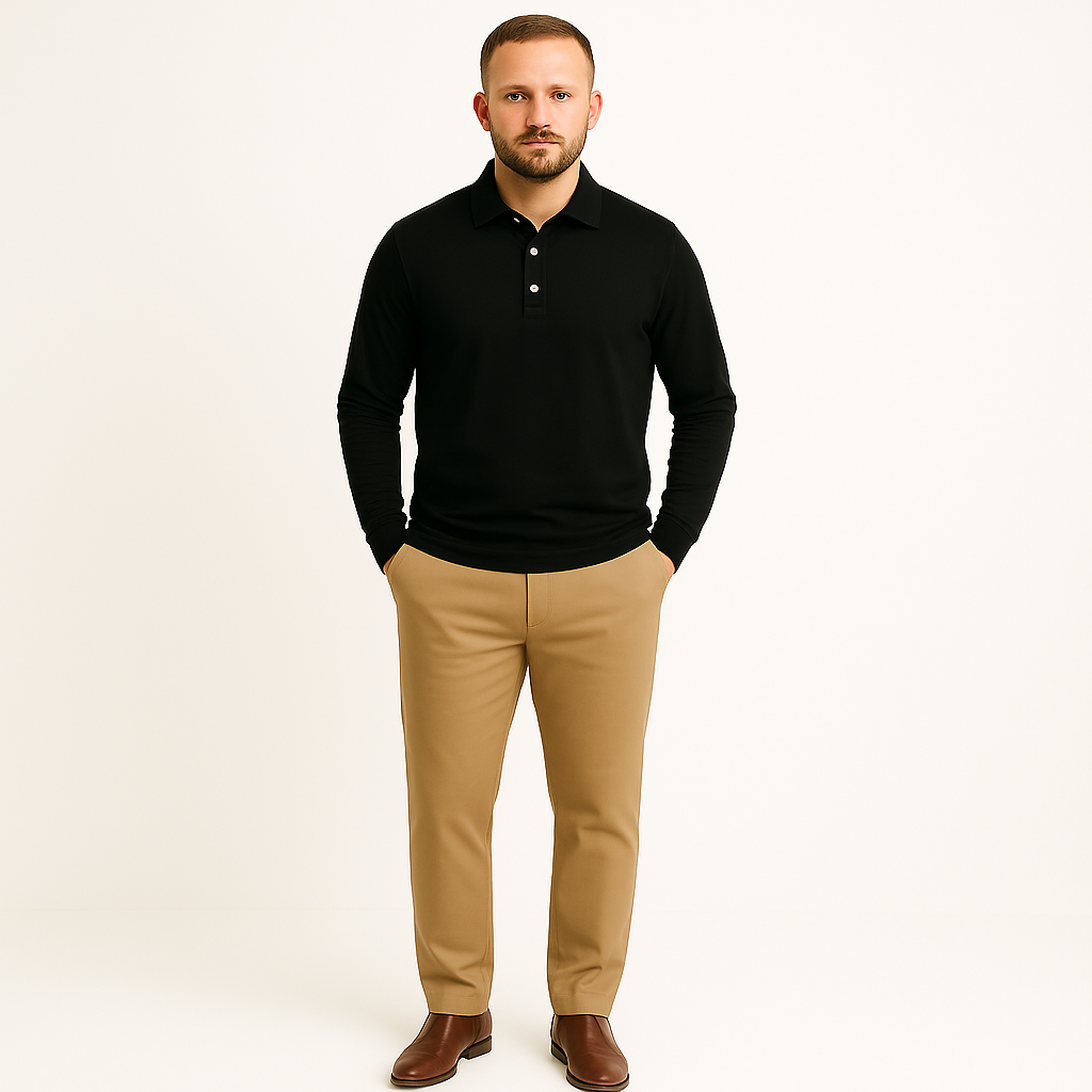 Koszula polo męska z długim rękawem i guzikami