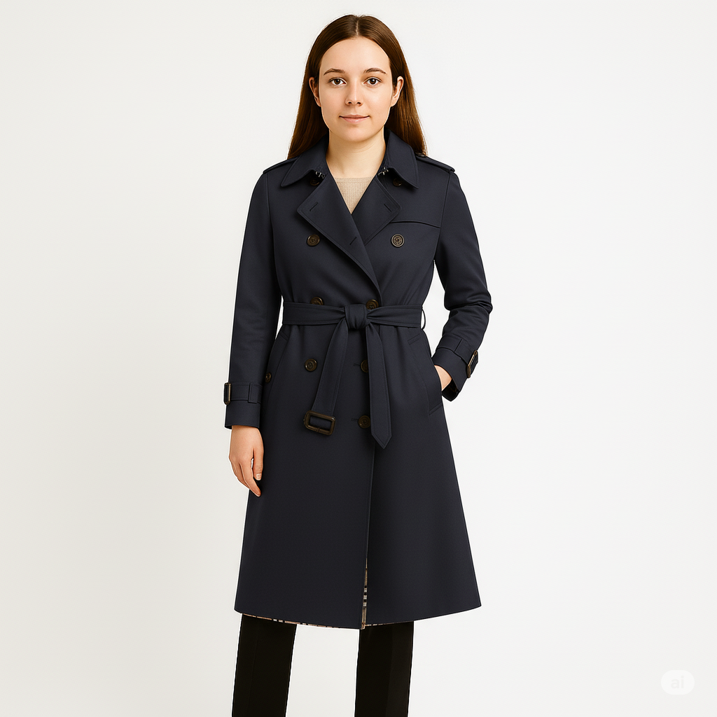 Damski lekki płaszcz trencz klasyczny do połowy uda